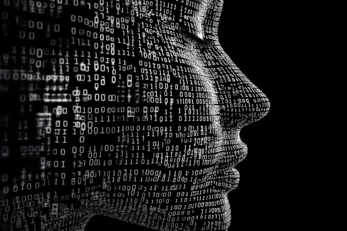 illustration of human head and binary code customer cx