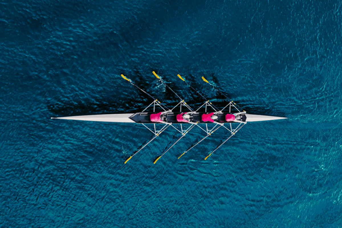 aerial view of rowing crew