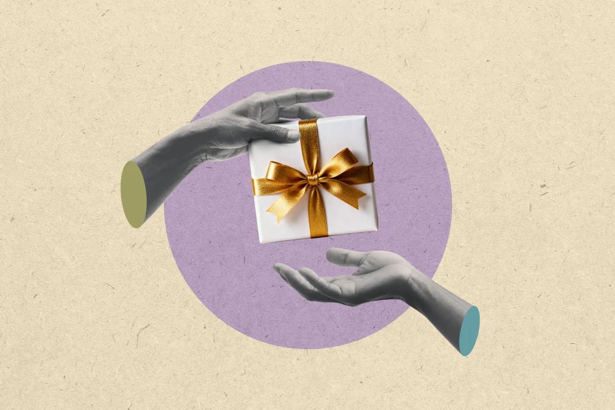 Illustration of two hands and a gift