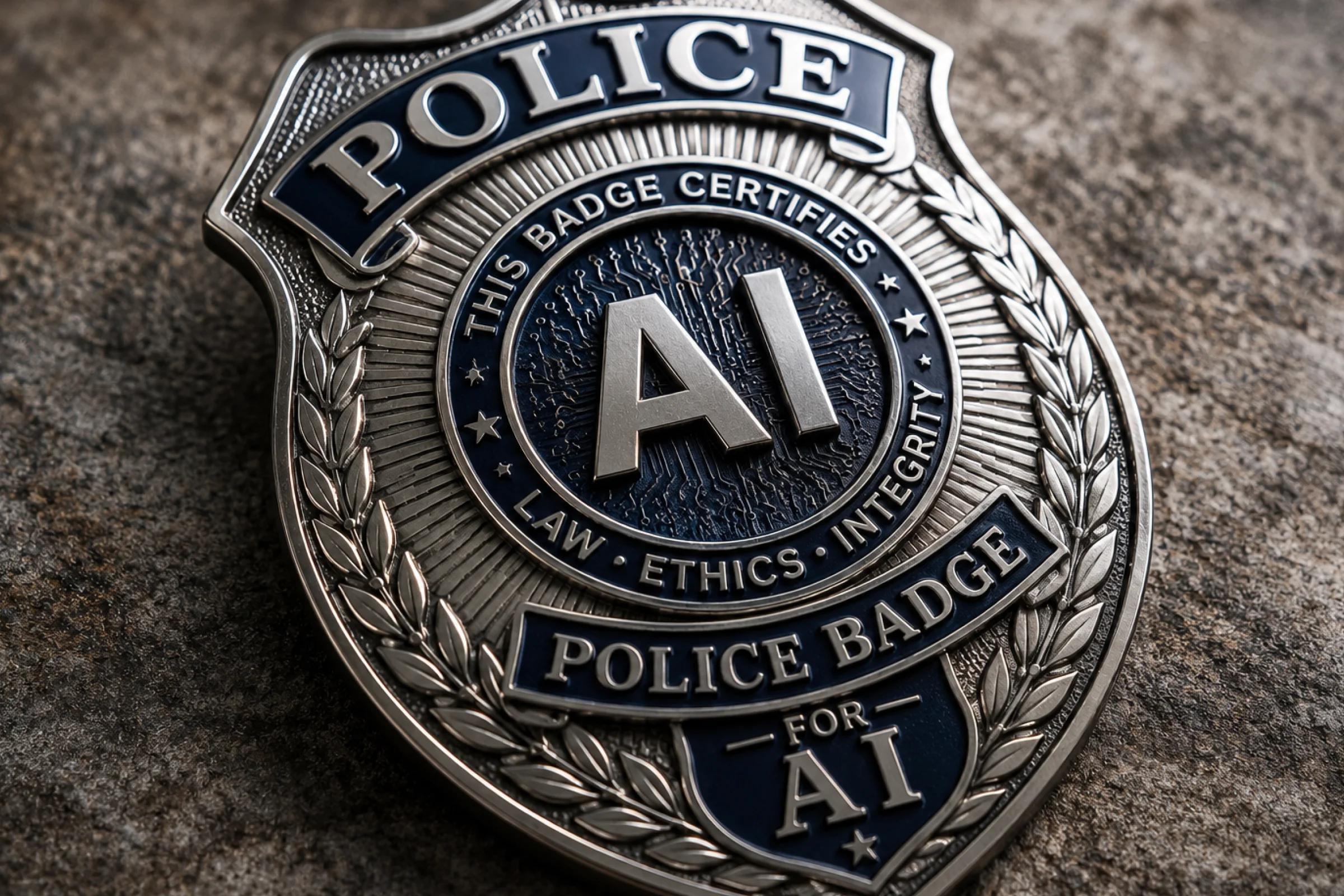 Illustration of police badge with "AI" in the middle