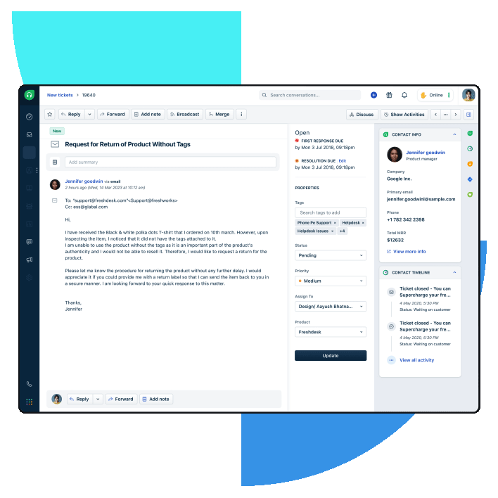 AI Helpdesk from Freshworks realtime chat